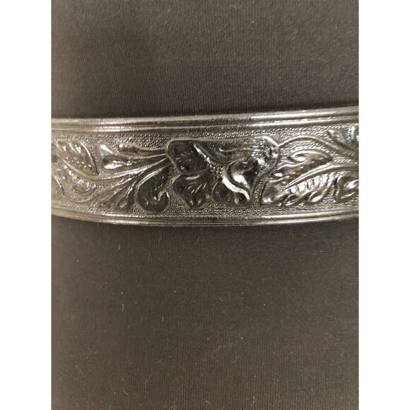 CACHE Black Embossed Leather 3" METAL HEART Rhinestones Flag Buckle Belt NWT New - Picture 7 of 10